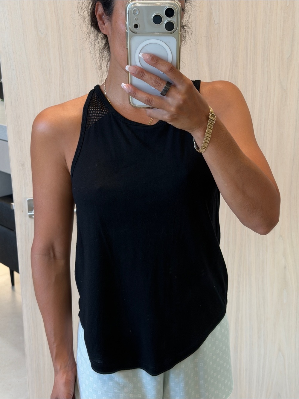 Lorna Jane Black Racerback Mesh-Detail Tank